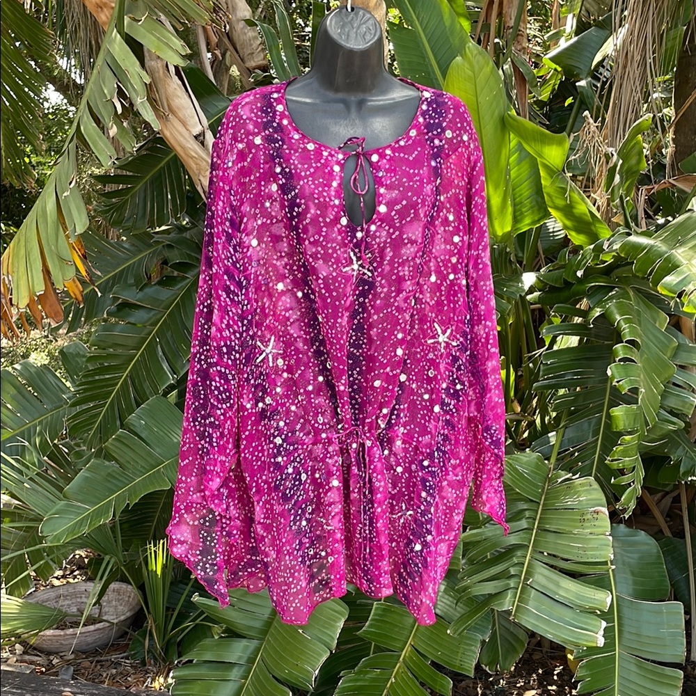 Newport News tie-dye cover-up or tunic with Gujarati mirror work